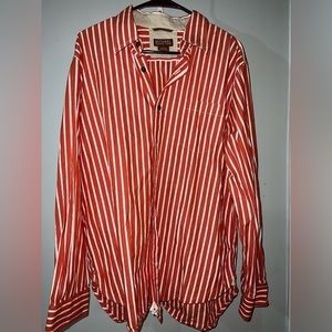 Michael Kors Large Orange and White Striped Button Down Long Sleeve Shirt